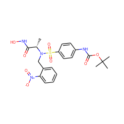 C[C@@H](C(=O)NO)N(Cc1ccccc1[N+](=O)[O-])S(=O)(=O)c1ccc(NC(=O)OC(C)(C)C)cc1 ZINC000013863164