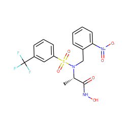 C[C@@H](C(=O)NO)N(Cc1ccccc1[N+](=O)[O-])S(=O)(=O)c1cccc(C(F)(F)F)c1 ZINC000013863167