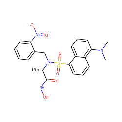 C[C@@H](C(=O)NO)N(Cc1ccccc1[N+](=O)[O-])S(=O)(=O)c1cccc2c(N(C)C)cccc12 ZINC000013863176