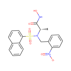 C[C@@H](C(=O)NO)N(Cc1ccccc1[N+](=O)[O-])S(=O)(=O)c1cccc2ccccc12 ZINC000013863174