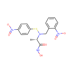 C[C@@H](C(=O)NO)N(Cc1ccccc1[N+](=O)[O-])Sc1ccc([N+](=O)[O-])cc1 ZINC000013863204