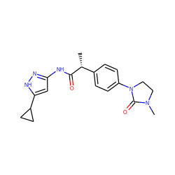 C[C@@H](C(=O)Nc1cc(C2CC2)[nH]n1)c1ccc(N2CCN(C)C2=O)cc1 ZINC000013642999