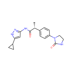 C[C@@H](C(=O)Nc1cc(C2CC2)[nH]n1)c1ccc(N2CCNC2=O)cc1 ZINC000013642969