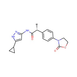 C[C@@H](C(=O)Nc1cc(C2CC2)[nH]n1)c1ccc(N2CCOC2=O)cc1 ZINC000013643005