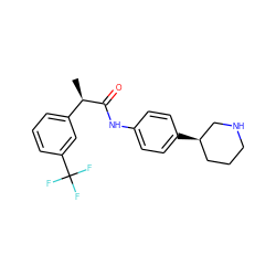 C[C@@H](C(=O)Nc1ccc([C@@H]2CCCNC2)cc1)c1cccc(C(F)(F)F)c1 ZINC000117724643