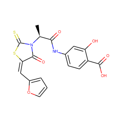 C[C@@H](C(=O)Nc1ccc(C(=O)O)c(O)c1)N1C(=O)/C(=C\c2ccco2)SC1=S ZINC000009253289