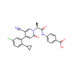 C[C@@H](C(=O)Nc1ccc(C(=O)O)cc1)n1cc(C#N)c(-c2cc(Cl)ccc2C2CC2)cc1=O ZINC001772639957