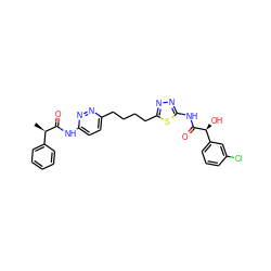 C[C@@H](C(=O)Nc1ccc(CCCCc2nnc(NC(=O)[C@@H](O)c3cccc(Cl)c3)s2)nn1)c1ccccc1 ZINC000169698379