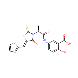 C[C@@H](C(=O)Nc1ccc(O)c(C(=O)O)c1)N1C(=O)/C(=C/c2ccco2)SC1=S ZINC000013574491