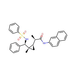 C[C@@H](C(=O)Nc1ccc2ccccc2c1)[C@H]1C[C@]1(C)[C@H](NS(=O)(=O)c1ccccc1)c1ccccc1 ZINC000008019246