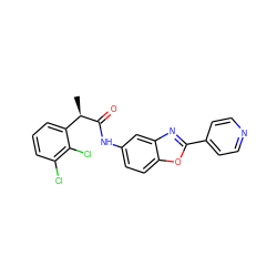 C[C@@H](C(=O)Nc1ccc2oc(-c3ccncc3)nc2c1)c1cccc(Cl)c1Cl ZINC000095605527