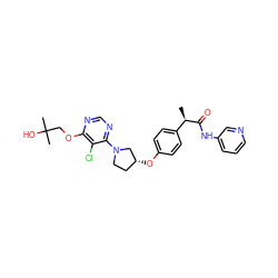 C[C@@H](C(=O)Nc1cccnc1)c1ccc(O[C@@H]2CCN(c3ncnc(OCC(C)(C)O)c3Cl)C2)cc1 ZINC001772612860