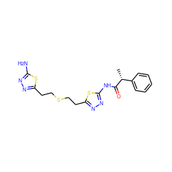 C[C@@H](C(=O)Nc1nnc(CCSCCc2nnc(N)s2)s1)c1ccccc1 ZINC000169697671