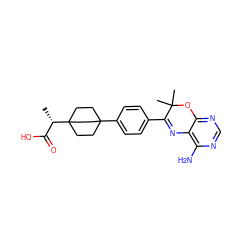 C[C@@H](C(=O)O)C12CCC(c3ccc(C4=Nc5c(N)ncnc5OC4(C)C)cc3)(CC1)CC2 ZINC000040914104