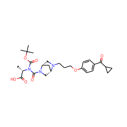 C[C@@H](C(=O)O)N(C(=O)OC(C)(C)C)C(=O)N1C[C@@H]2C[C@H]1CN2CCCOc1ccc(C(=O)C2CC2)cc1 ZINC000026828206