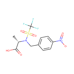 C[C@@H](C(=O)O)N(Cc1ccc([N+](=O)[O-])cc1)S(=O)(=O)C(F)(F)F ZINC000013839994