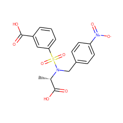 C[C@@H](C(=O)O)N(Cc1ccc([N+](=O)[O-])cc1)S(=O)(=O)c1cccc(C(=O)O)c1 ZINC000013840043