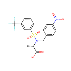 C[C@@H](C(=O)O)N(Cc1ccc([N+](=O)[O-])cc1)S(=O)(=O)c1cccc(C(F)(F)F)c1 ZINC000013840031