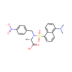 C[C@@H](C(=O)O)N(Cc1ccc([N+](=O)[O-])cc1)S(=O)(=O)c1cccc2c(N(C)C)cccc12 ZINC000013840051