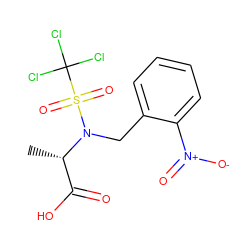 C[C@@H](C(=O)O)N(Cc1ccccc1[N+](=O)[O-])S(=O)(=O)C(Cl)(Cl)Cl ZINC000013863117