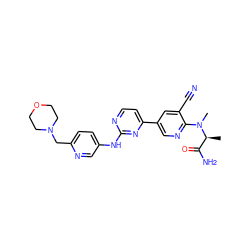 C[C@@H](C(N)=O)N(C)c1ncc(-c2ccnc(Nc3ccc(CN4CCOCC4)nc3)n2)cc1C#N ZINC000223208591