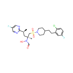 C[C@@H](C[C@@](C)(CS(=O)(=O)N1CCC(CCc2cc(F)ccc2Cl)CC1)N(O)C=O)c1ncc(F)cn1 ZINC000066079901