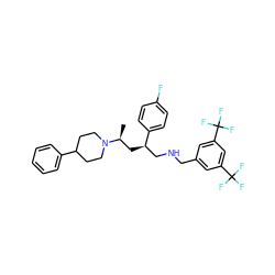 C[C@@H](C[C@H](CNCc1cc(C(F)(F)F)cc(C(F)(F)F)c1)c1ccc(F)cc1)N1CCC(c2ccccc2)CC1 ZINC000034804224