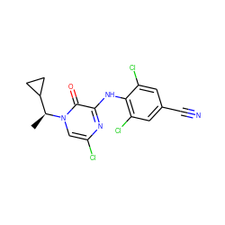 C[C@@H](C1CC1)n1cc(Cl)nc(Nc2c(Cl)cc(C#N)cc2Cl)c1=O ZINC000043068949