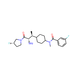 C[C@@H](C1CCC(N(C)C(=O)c2cccc(F)c2)CC1)[C@H](N)C(=O)N1CC[C@H](F)C1 ZINC000014963964