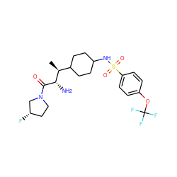 C[C@@H](C1CCC(NS(=O)(=O)c2ccc(OC(F)(F)F)cc2)CC1)[C@H](N)C(=O)N1CC[C@H](F)C1 ZINC000014963956