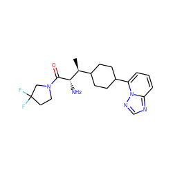 C[C@@H](C1CCC(c2cccc3ncnn23)CC1)[C@H](N)C(=O)N1CCC(F)(F)C1 ZINC000028824473