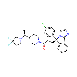 C[C@@H](C1CCN(C(=O)CC[C@]2(c3ccc(Cl)cc3)c3ccccc3-c3nccn32)CC1)N1CCC(F)(F)C1 ZINC000072110397