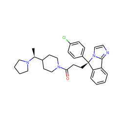 C[C@@H](C1CCN(C(=O)CC[C@]2(c3ccc(Cl)cc3)c3ccccc3-c3nccn32)CC1)N1CCCC1 ZINC000072139957