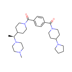 C[C@@H](C1CCN(C(=O)c2ccc(C(=O)N3CCC(N4CCCC4)CC3)cc2)CC1)N1CCN(C)CC1 ZINC000096284357