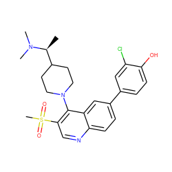 C[C@@H](C1CCN(c2c(S(C)(=O)=O)cnc3ccc(-c4ccc(O)c(Cl)c4)cc23)CC1)N(C)C ZINC000203803424