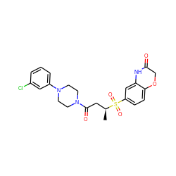 C[C@@H](CC(=O)N1CCN(c2cccc(Cl)c2)CC1)S(=O)(=O)c1ccc2c(c1)NC(=O)CO2 ZINC000009151608