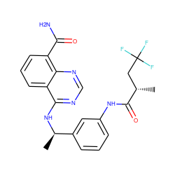 C[C@@H](CC(F)(F)F)C(=O)Nc1cccc([C@@H](C)Nc2ncnc3c(C(N)=O)cccc23)c1 ZINC000114344743