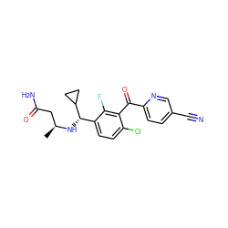 C[C@@H](CC(N)=O)N[C@@H](c1ccc(Cl)c(C(=O)c2ccc(C#N)cn2)c1F)C1CC1 ZINC001772649711