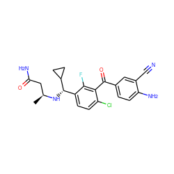 C[C@@H](CC(N)=O)N[C@@H](c1ccc(Cl)c(C(=O)c2ccc(N)c(C#N)c2)c1F)C1CC1 ZINC001772645622