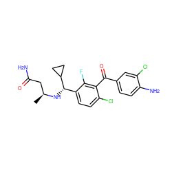 C[C@@H](CC(N)=O)N[C@@H](c1ccc(Cl)c(C(=O)c2ccc(N)c(Cl)c2)c1F)C1CC1 ZINC000205799558