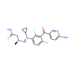 C[C@@H](CC(N)=O)N[C@@H](c1ccc(Cl)c(C(=O)c2ccc(N)nc2)c1F)C1CC1 ZINC000205799533