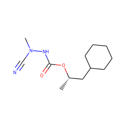 C[C@@H](CC1CCCCC1)OC(=O)NN(C)C#N ZINC000013981567