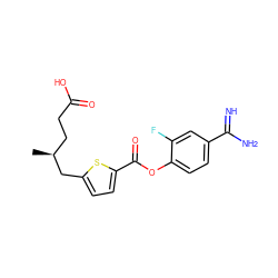 C[C@@H](CCC(=O)O)Cc1ccc(C(=O)Oc2ccc(C(=N)N)cc2F)s1 ZINC000144316059