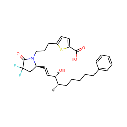 C[C@@H](CCCCCc1ccccc1)[C@@H](O)/C=C/[C@H]1CC(F)(F)C(=O)N1CCCc1ccc(C(=O)O)s1 ZINC000148756864