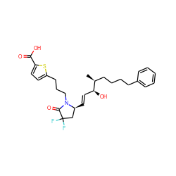 C[C@@H](CCCCc1ccccc1)[C@@H](O)/C=C/[C@H]1CC(F)(F)C(=O)N1CCCc1ccc(C(=O)O)s1 ZINC000148766993