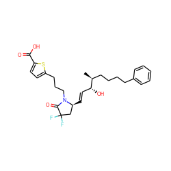 C[C@@H](CCCCc1ccccc1)[C@H](O)/C=C/[C@H]1CC(F)(F)C(=O)N1CCCc1ccc(C(=O)O)s1 ZINC000148767172