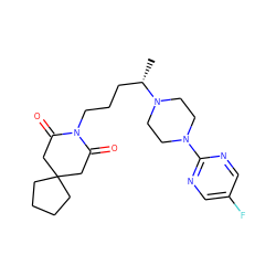 C[C@@H](CCCN1C(=O)CC2(CCCC2)CC1=O)N1CCN(c2ncc(F)cn2)CC1 ZINC000029462277