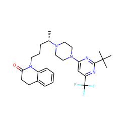 C[C@@H](CCCN1C(=O)CCc2ccccc21)N1CCN(c2cc(C(F)(F)F)nc(C(C)(C)C)n2)CC1 ZINC000028568151