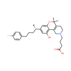 C[C@@H](CCCc1ccc(F)cc1)c1cc(O)c2c(c1)OC(C)(C)C1=C2CN(CCCC(=O)O)CC1 ZINC000013455625