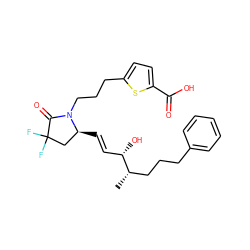 C[C@@H](CCCc1ccccc1)[C@@H](O)/C=C/[C@H]1CC(F)(F)C(=O)N1CCCc1ccc(C(=O)O)s1 ZINC000148809436